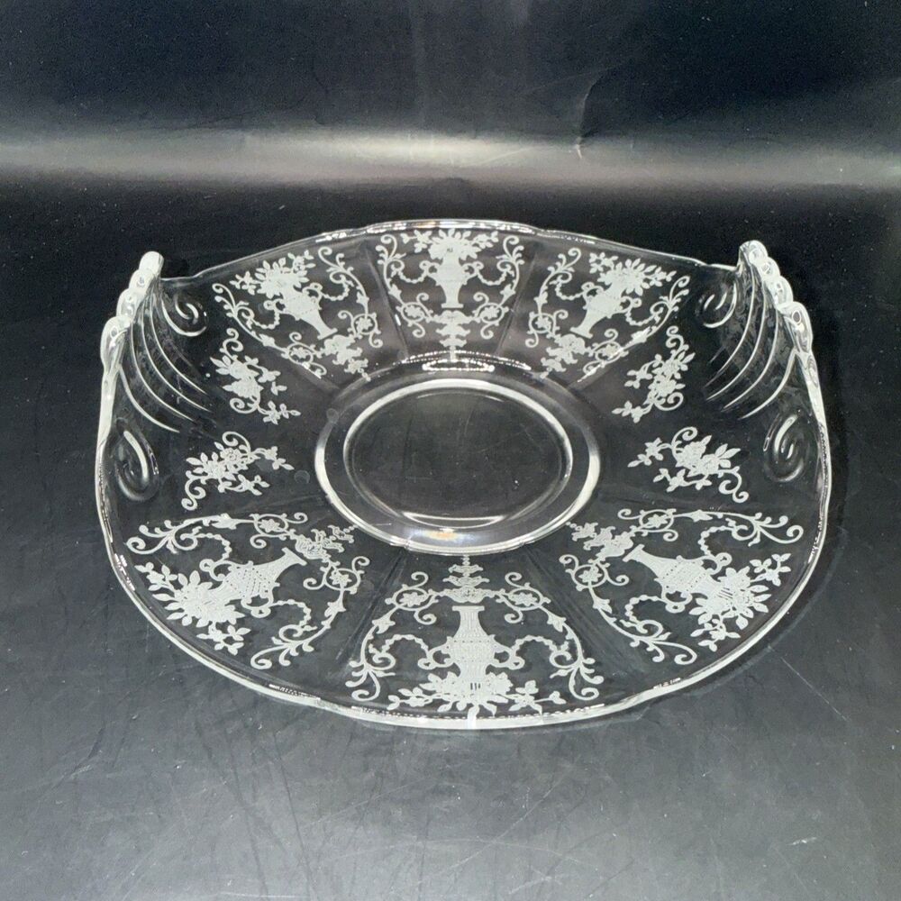 Vintage Fostoria Etched Bon-Bon Dish Elegant Glass Floral 7” X  6”
